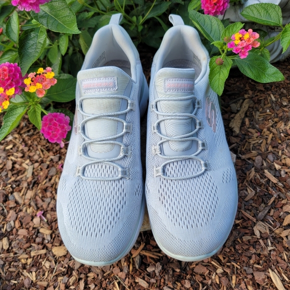 SKETCHERS ♡ Sweet Gray 'n Pink Air-Cooled Memory Foam Cord Slip On Sneakers 8 - Picture 11 of 15